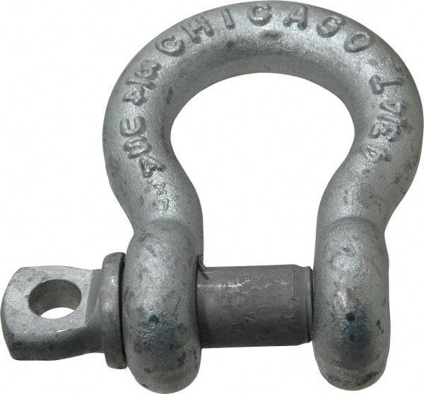Made in USA - 3/4" Nominal Chain Size, 4.75 Ton Carbon Steel Screw Anchor Shackle - 3/4" Diam, 7/8" Pin Diam, 2-13/16" High x 1-1/4" Wide Inside Jaw, 1-13/16" Inside Width, 1-3/4" Max Body Thickness - Exact Tooling