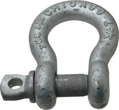 Made in USA - 3/4" Nominal Chain Size, 4.75 Ton Carbon Steel Screw Anchor Shackle - 3/4" Diam, 7/8" Pin Diam, 2-13/16" High x 1-1/4" Wide Inside Jaw, 1-13/16" Inside Width, 1-3/4" Max Body Thickness - Exact Tooling
