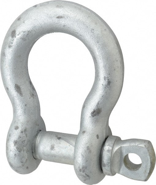 Made in USA - 1" Nominal Chain Size, 8.5 Ton Carbon Steel Screw Anchor Shackle - 1" Diam, 1-1/8" Pin Diam, 3-3/4" High x 1-11/16" Wide Inside Jaw, 2-1/2" Inside Width, 2-3/8" Max Body Thickness - Exact Tooling