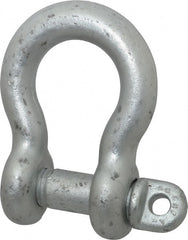 Made in USA - 1-1/4" Nominal Chain Size, 12 Ton Carbon Steel Screw Anchor Shackle - 1-1/4" Diam, 1-3/8" Pin Diam, 4-1/2" High x 2" Wide Inside Jaw, 3-1/4" Inside Width, 3" Max Body Thickness - Exact Tooling