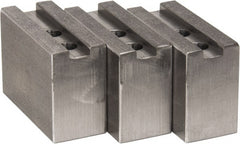 H & R Manufacturing - 8" Chuck Capacity, 1.5mm x 60° Serrated Attachment, Square Soft Lathe Chuck Jaw - 3 Jaws, Steel, 1" Btw Mount Hole Ctrs, 3-1/2" Long x 1-1/2" Wide x 2-1/2" High, 0.551" Groove, 12mm Fastener - Exact Tooling