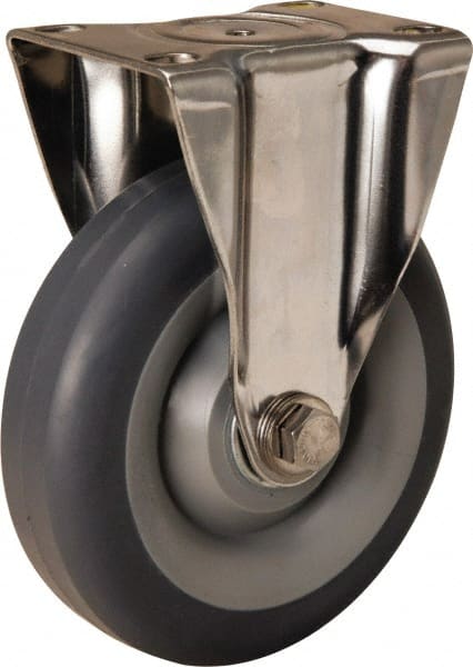 Hamilton - 5" Diam x 1-3/8" Wide x 6-1/4" OAH Top Plate Mount Rigid Caster - Rubber Mold on Polyolefin, 275 Lb Capacity, Delrin Bearing, 2-3/8 x 3-5/8" Plate - Exact Tooling