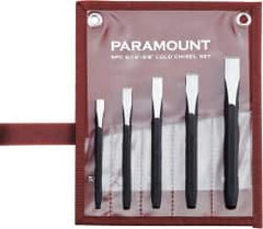 Paramount - 5 Piece Cold Chisel Set - 5-1/8, 5-3/8, 5-9/16, 6 & 6-3/4" OAL, Sizes Included 5/16 to 5/8" - Exact Tooling