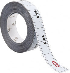 US Tape - 12 Ft. Long x 1/2 Inch Wide, 1/16 Inch Graduation, White, Steel Adhesive Tape Measure - Exact Tooling