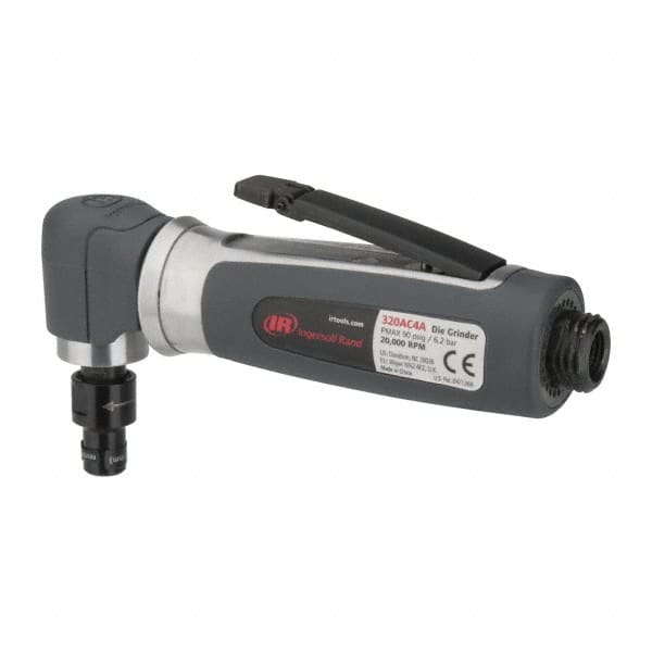 Ingersoll-Rand - 1/4" Collet, Angle Handle, Straight Air Die Grinder - 20,000 RPM, Rear Exhaust, 32 CFM, 0.3 hp, 620 kPa, 1/4 NPT - Exact Tooling