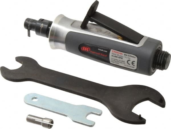 Ingersoll-Rand - 1/4" Collet, Straight Handle, Straight Air Die Grinder - 35,000 RPM, Rear Exhaust, 30 CFM, 0.3 hp, 620 kPa, 1/4 NPT - Exact Tooling