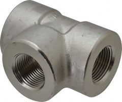 Merit Brass - 1" Grade 304/304L Stainless Steel Pipe Tee - FNPT x FNPT x FNPT End Connections, 3,000 psi - Exact Tooling