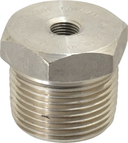 Merit Brass - 1 x 1/8" Grade 304/304L Stainless Steel Pipe Hex Bushing - MNPT x FNPT End Connections, 3,000 psi - Exact Tooling