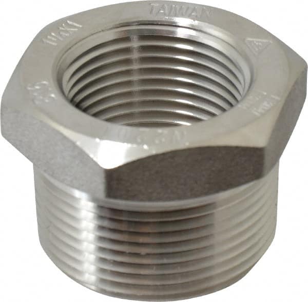 Merit Brass - 1-1/4 x 1" Grade 304/304L Stainless Steel Pipe Hex Bushing - MNPT x FNPT End Connections, 3,000 psi - Exact Tooling