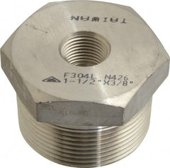 Merit Brass - 1-1/2 x 3/8" Grade 304/304L Stainless Steel Pipe Hex Bushing - MNPT x FNPT End Connections, 3,000 psi - Exact Tooling