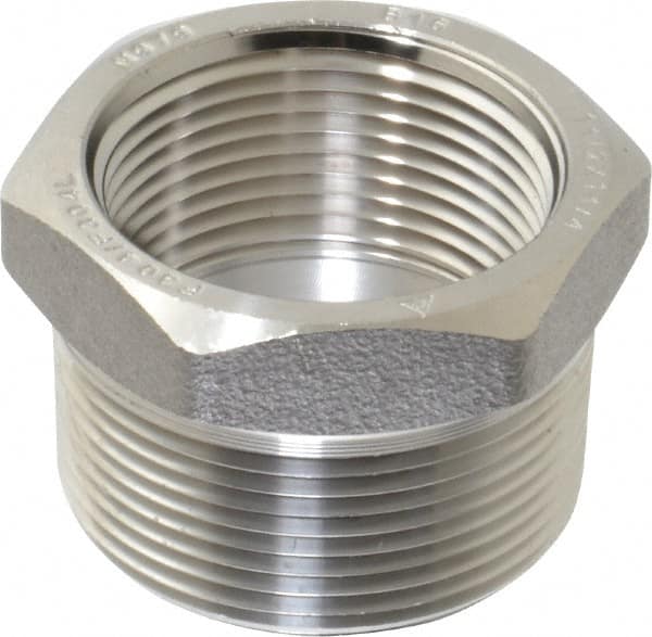 Merit Brass - 1-1/2 x 1-1/4" Grade 304/304L Stainless Steel Pipe Hex Bushing - MNPT x FNPT End Connections, 3,000 psi - Exact Tooling