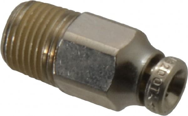 Norgren - 4mm Outside Diam, 1/8 BSPT, Nickel Plated Brass Push-to-Connect Tube Male Connector - 260 Max psi, Tube to Male BSPT Connection, Nitrile O-Ring - Exact Tooling