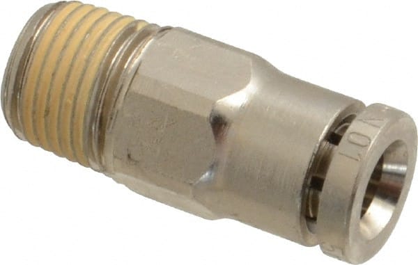 Norgren - 5mm Outside Diam, 1/8 BSPT, Nickel Plated Brass Push-to-Connect Tube Male Connector - 260 Max psi, Tube to Male BSPT Connection, Nitrile O-Ring - Exact Tooling