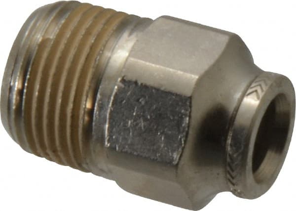 Norgren - 8mm Outside Diam, 3/8 BSPT, Nickel Plated Brass Push-to-Connect Tube Male Connector - 260 Max psi, Tube to Male BSPT Connection, Nitrile O-Ring - Exact Tooling