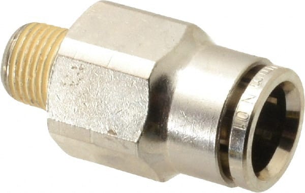 Norgren - 10mm Outside Diam, 1/8 BSPT, Nickel Plated Brass Push-to-Connect Tube Male Connector - 260 Max psi, Tube to Male BSPT Connection, Nitrile O-Ring - Exact Tooling