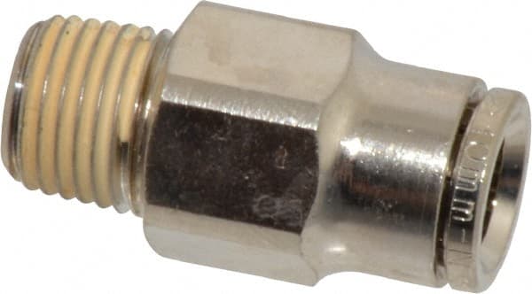 Norgren - 10mm Outside Diam, 1/4 BSPT, Nickel Plated Brass Push-to-Connect Tube Male Connector - 260 Max psi, Tube to Male BSPT Connection, Nitrile O-Ring - Exact Tooling