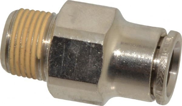 Norgren - 12mm Outside Diam, 3/8 BSPT, Nickel Plated Brass Push-to-Connect Tube Male Connector - 260 Max psi, Tube to Male BSPT Connection, Nitrile O-Ring - Exact Tooling