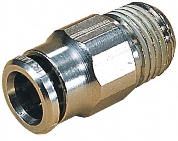 Norgren - 10mm Outside Diam, 1/2 NPTF, Nickel Plated Brass Push-to-Connect Tube Male Connector - 260 Max psi, Tube to Male NPT Connection, Nitrile O-Ring - Exact Tooling
