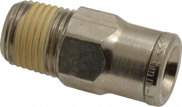 Norgren - 6mm Outside Diam, 1/8 NPTF, Nickel Plated Brass Push-to-Connect Tube Male Connector - 260 Max psi, Tube to Male NPT Connection, Nitrile O-Ring - Exact Tooling