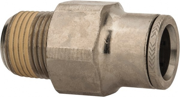 Norgren - 12mm Outside Diam, 3/8 NPTF, Nickel Plated Brass Push-to-Connect Tube Male Connector - 260 Max psi, Tube to Male NPT Connection, Nitrile O-Ring - Exact Tooling