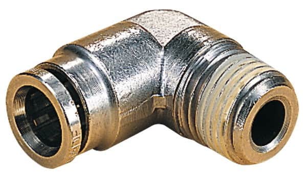 Norgren - 5mm Outside Diam, 1/4 BSPT, Nickel Plated Brass Push-to-Connect Tube Male Elbow - 260 Max psi, Tube to Male BSPT Connection, Nitrile O-Ring - Exact Tooling