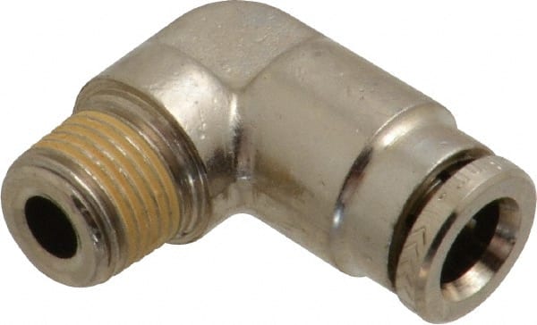 Norgren - 6mm Outside Diam, 1/8 BSPT, Nickel Plated Brass Push-to-Connect Tube Male Elbow - 260 Max psi, Tube to Male BSPT Connection, Nitrile O-Ring - Exact Tooling