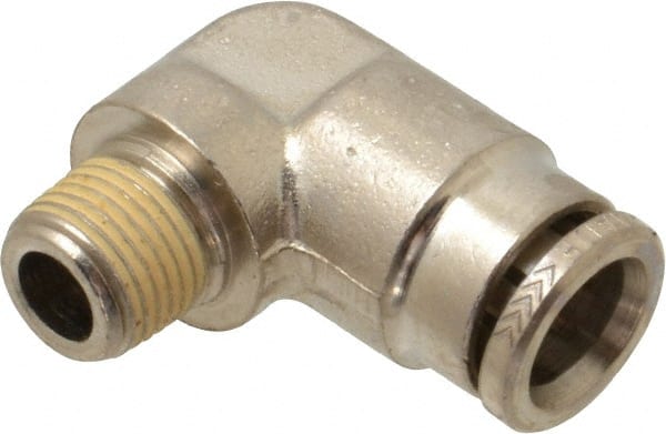 Norgren - 8mm Outside Diam, 1/8 BSPT, Nickel Plated Brass Push-to-Connect Tube Male Elbow - 260 Max psi, Tube to Male BSPT Connection, Nitrile O-Ring - Exact Tooling