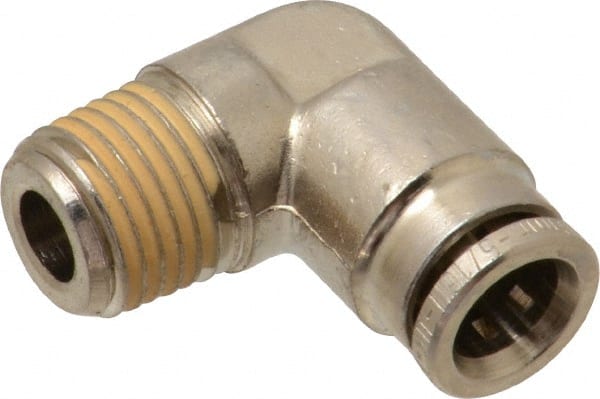 Norgren - 8mm Outside Diam, 1/4 BSPT, Nickel Plated Brass Push-to-Connect Tube Male Elbow - 260 Max psi, Tube to Male BSPT Connection, Nitrile O-Ring - Exact Tooling