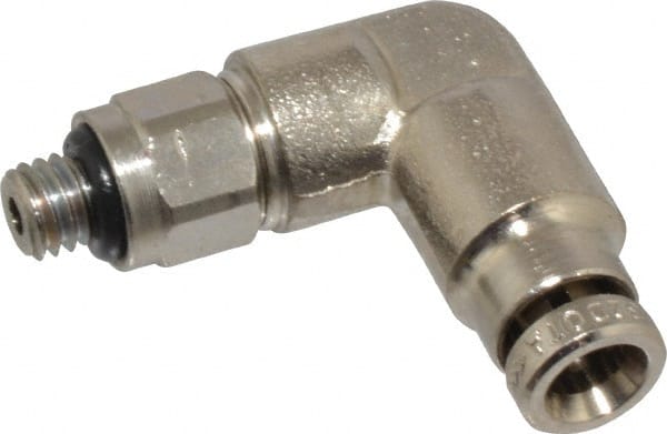 Norgren - 4mm Outside Diam, M5x0.8 Metric, Nickel Plated Brass Push-to-Connect Tube Male Swivel Elbow - 260 Max psi, Tube to Metric Thread Connection, Nitrile O-Ring - Exact Tooling