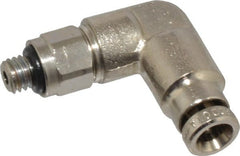 Norgren - 4mm Outside Diam, M5x0.8 Metric, Nickel Plated Brass Push-to-Connect Tube Male Swivel Elbow - 260 Max psi, Tube to Metric Thread Connection, Nitrile O-Ring - Exact Tooling