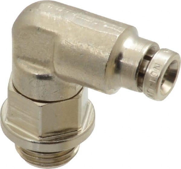 Norgren - 4mm Outside Diam, 1/8 BSPP, Nickel Plated Brass Push-to-Connect Tube Male Swivel Elbow - 260 Max psi, Tube to Male BSPP Connection, Nitrile O-Ring - Exact Tooling