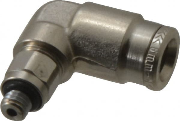 Norgren - 6mm Outside Diam, M5x0.8 Metric, Nickel Plated Brass Push-to-Connect Tube Male Swivel Elbow - 260 Max psi, Tube to Metric Thread Connection, Nitrile O-Ring - Exact Tooling