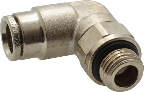 Norgren - 10mm Outside Diam, 1/4 BSPP, Nickel Plated Brass Push-to-Connect Tube Male Swivel Elbow - 260 Max psi, Tube to Male BSPP Connection, Nitrile O-Ring - Exact Tooling