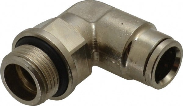 Norgren - 10mm Outside Diam, 3/8 BSPP, Nickel Plated Brass Push-to-Connect Tube Male Swivel Elbow - 260 Max psi, Tube to Male BSPP Connection, Nitrile O-Ring - Exact Tooling