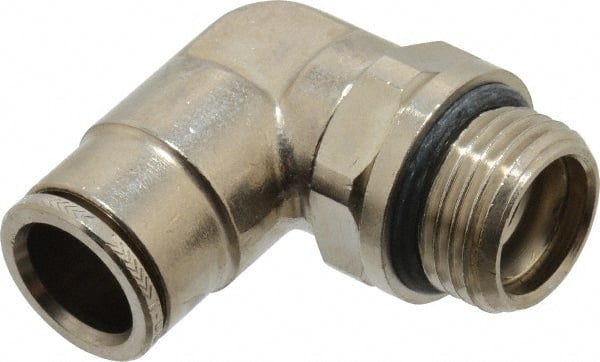 Norgren - 14mm Outside Diam, 1/2 BSPP, Nickel Plated Brass Push-to-Connect Tube Male Swivel Elbow - 260 Max psi, Tube to Male BSPP Connection, Nitrile O-Ring - Exact Tooling