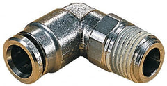 Norgren - 14mm Outside Diam, 1/2 BSPT, Nickel Plated Brass Push-to-Connect Tube Male Swivel Elbow - 260 Max psi, Tube to Male BSPT Connection, Nitrile O-Ring - Exact Tooling