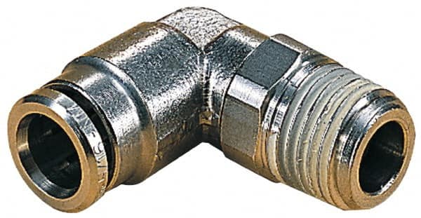 Norgren - 14mm Outside Diam, 3/8 BSPT, Nickel Plated Brass Push-to-Connect Tube Male Swivel Elbow - 260 Max psi, Tube to Male BSPT Connection, Nitrile O-Ring - Exact Tooling