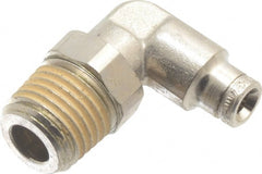 Norgren - 4mm Outside Diam, 1/4 BSPT, Nickel Plated Brass Push-to-Connect Tube Male Swivel Elbow - 260 Max psi, Tube to Male BSPT Connection, Nitrile O-Ring - Exact Tooling