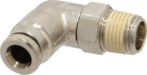 Norgren - 5mm Outside Diam, 1/8 BSPT, Nickel Plated Brass Push-to-Connect Tube Male Swivel Elbow - 260 Max psi, Tube to Male BSPT Connection, Nitrile O-Ring - Exact Tooling
