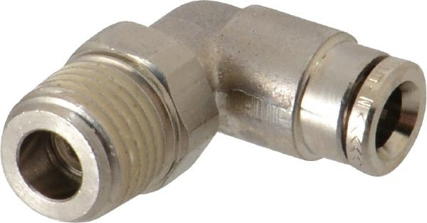 Norgren - 6mm Outside Diam, 1/4 BSPT, Nickel Plated Brass Push-to-Connect Tube Male Swivel Elbow - 260 Max psi, Tube to Male BSPT Connection, Nitrile O-Ring - Exact Tooling