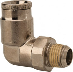 Norgren - 8mm Outside Diam, 1/8 BSPT, Nickel Plated Brass Push-to-Connect Tube Male Swivel Elbow - 260 Max psi, Tube to Male BSPT Connection, Nitrile O-Ring - Exact Tooling