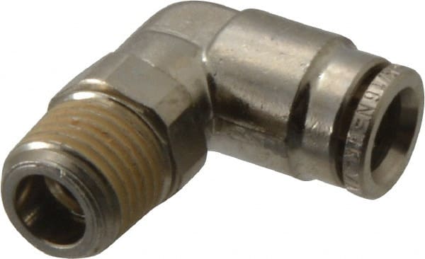 Norgren - 8mm Outside Diam, 1/4 BSPT, Nickel Plated Brass Push-to-Connect Tube Male Swivel Elbow - 260 Max psi, Tube to Male BSPT Connection, Nitrile O-Ring - Exact Tooling