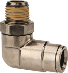 Norgren - 10mm Outside Diam, 1/4 BSPT, Nickel Plated Brass Push-to-Connect Tube Male Swivel Elbow - 260 Max psi, Tube to Male BSPT Connection, Nitrile O-Ring - Exact Tooling