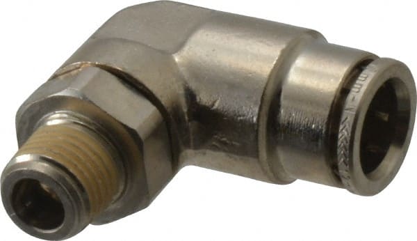 Norgren - 12mm Outside Diam, 1/4 BSPT, Nickel Plated Brass Push-to-Connect Tube Male Swivel Elbow - 260 Max psi, Tube to Male BSPT Connection, Nitrile O-Ring - Exact Tooling