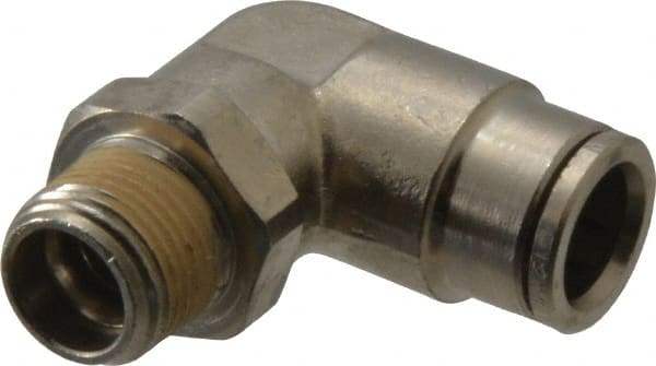 Norgren - 12mm Outside Diam, 3/8 BSPT, Nickel Plated Brass Push-to-Connect Tube Male Swivel Elbow - 260 Max psi, Tube to Male BSPT Connection, Nitrile O-Ring - Exact Tooling