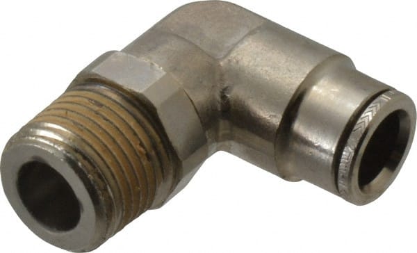 Norgren - 12mm Outside Diam, 1/2 BSPT, Nickel Plated Brass Push-to-Connect Tube Male Swivel Elbow - 260 Max psi, Tube to Male BSPT Connection, Nitrile O-Ring - Exact Tooling