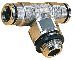 Norgren - 6mm Outside Diam, 1/8 BSPP, Nickel Plated Brass Push-to-Connect Tube Male Swivel Branch Tee - 260 Max psi, Tube to Male BSPP Connection, Nitrile O-Ring - Exact Tooling