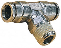 Norgren - 5mm Outside Diam, 1/8 BSPT, Nickel Plated Brass Push-to-Connect Tube Male Swivel Branch Tee - 260 Max psi, Tube to Male BSPT Connection, Nitrile O-Ring - Exact Tooling