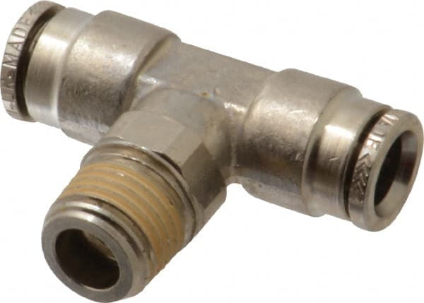 Norgren - 8mm Outside Diam, 1/4 BSPT, Nickel Plated Brass Push-to-Connect Tube Male Swivel Branch Tee - 260 Max psi, Tube to Male BSPT Connection, Nitrile O-Ring - Exact Tooling