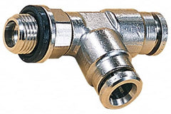 Norgren - 8mm Outside Diam, 1/8 BSPP, Nickel Plated Brass Push-to-Connect Tube Male Swivel Run Tee - 260 Max psi, Tube to Male BSPP Connection, Nitrile O-Ring - Exact Tooling